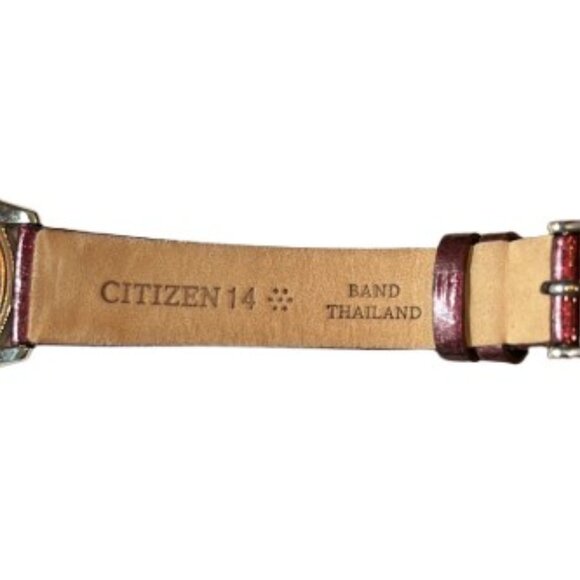 Citizen Eco-Drive Silhouette Crystal Jewel Dark Red Leather Strap Watch- EUC - Picture 6 of 8